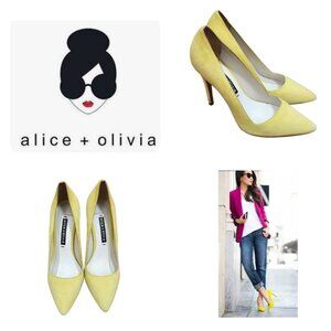 Alice + Olivia Yellow Suede Dina Pump Size EU 38/US 7.5